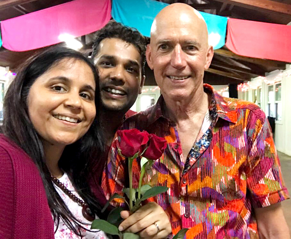 A contender for one of my most-favorite photos.  I am pictured here sharing roses with Ambika and her brother, Utsav. Atlanta was the peak of OSHOfest 2018, culmination of six amazing festivals, a rainbow of light and color.